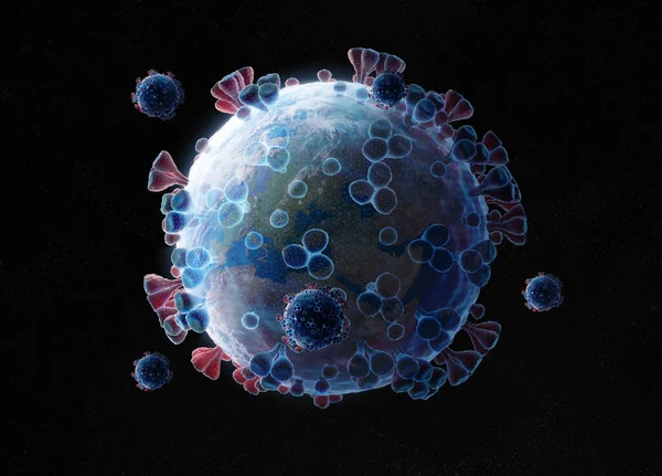 Pianeta Terra Forma Coronavirus Stile Wireframe Blu Pandemia Covid Diffusione — Foto Stock