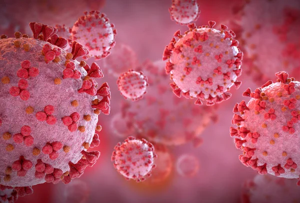 Rendering Coronavirus Microscopic Level Microscope Close Covid Disease 2019 Ncov — Stock Photo, Image