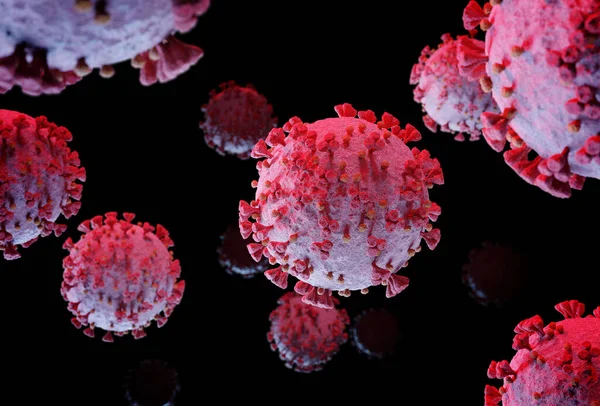 Rendu Coronavirus Niveau Microscopique Isolé Sur Fond Noir Microscope Gros — Photo