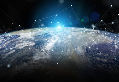 Dünya üzerindeki küresel veri alışverişleri ve gelecekteki bağlantılar NASA tarafından desteklenen bu görüntünün elementlerini 3D biçimlendirme sistemi