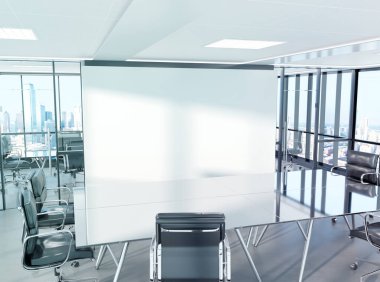 Masa ve koltuk 3d render ile modern ofiste Mockup Konferans salonu