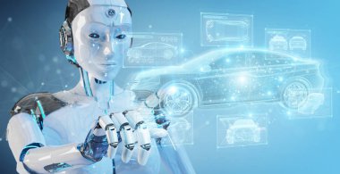 Bulanık arkaplan tutma ve holografik akıllı araba arayüzü projeksiyonu 3D dokunuşlu robot