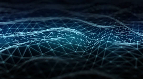 Abstract digital network connection on blue dark background 3D rendering