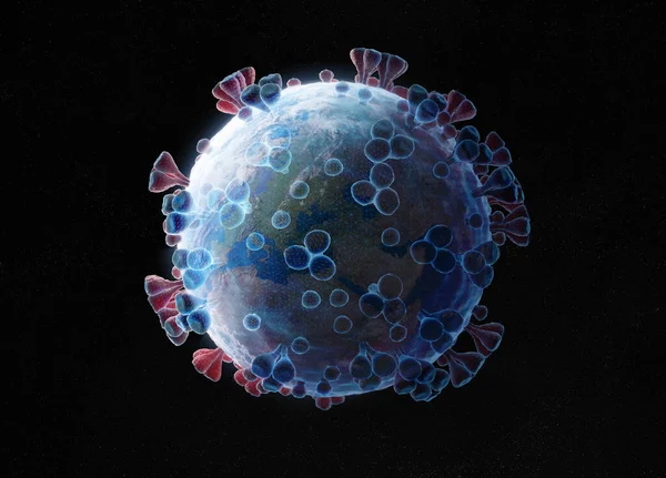 Planet Earth Shaped Coronavirus Blue Wireframe Style Covid Pandemic Spreading — Stock Photo, Image