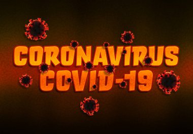 Coronavirus Covid-19 metni turuncu dokulu. 2019 'da yeni bir solunum sendromu görüldü. Yayılan bir salgın. Dünya Sağlık Örgütü tarafından 2019-NCoV resmi adı. 