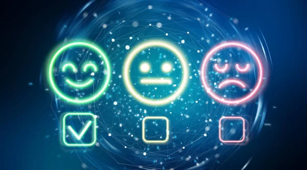 Mavi arkaplandaki Holografik müşteri memnuniyeti derecelendirme arayüzü