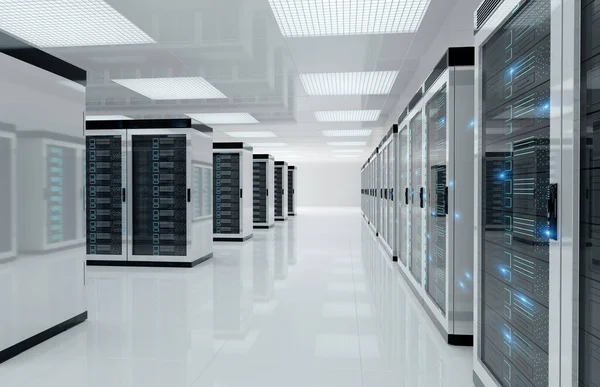 White Server Rechenzentrumsraum Mit Computern Und Speichersystemen Rendering — Stockfoto