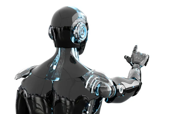 Svart Blå Intelligent Robot Cyborg Som Peker Hvit Gjengivelse – stockfoto
