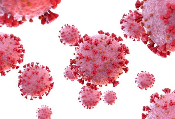 在与白色背景隔离的微观层面上对头孢病毒进行三维渲染 Covid 19疾病的显微镜特写 2019 Ncov在体细胞中扩散 — 图库照片