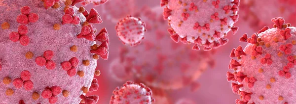 眼镜蛇 19疾病的显微特写 红珊瑚病在体细胞中传播 2019 Ncov显微镜3D渲染分析 — 图库照片