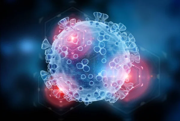 Wireframe Hologram Microscopic Close Covid Disease Blue Coronavirus Illness Spreading — Stock Photo, Image