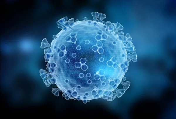 Wireframe Hologram Microscopic Close Covid Disease Blue Coronavirus Illness Spreading — Stock Photo, Image