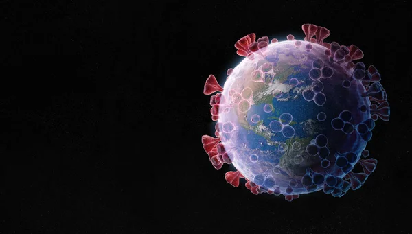 Planeten Jorden Formad Som Coronavirus Blå Wireframe Stil Covid Pandemin Royaltyfria Stockbilder