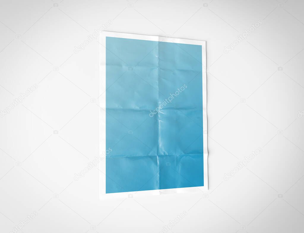 Folded paper poster isolated on white background Mockup 3D redenring