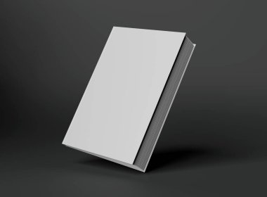 Boş A4 kitap ciltli mockup gri arka plan 3d render üzerinde yüzen