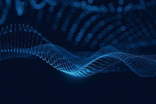 Bewegliches Neonblaues Punktemuster Das Eine Digitale Netzwerkverbindung Auf Dunklem Hintergrund — Stockfoto