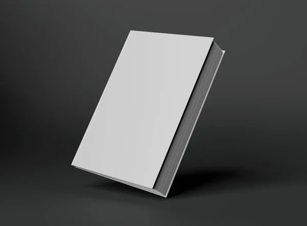 灰色の背景3Dレンダリングに浮かぶブランクA4ブックハードカバーモックアップ — ストック写真