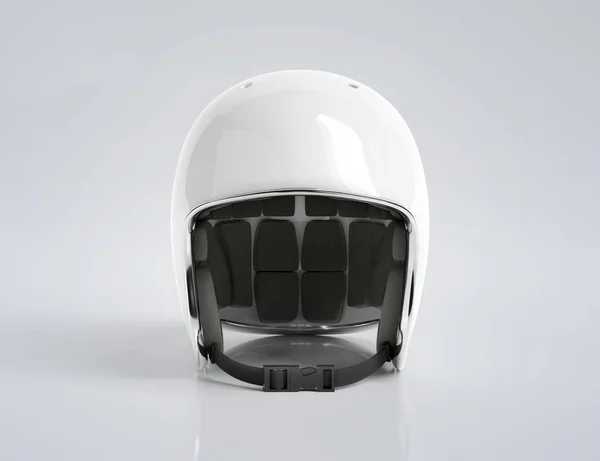 白色复古复古摩托车头盔隔离在灰色背景模拟3D渲染 — 图库照片