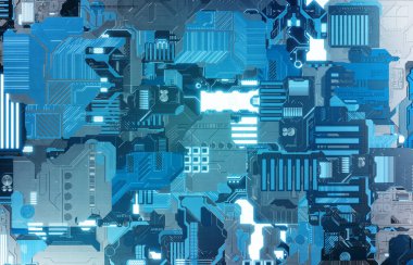 Fütüristik mavi teknoloji paneli doku arka plan ile lots-in bilgi