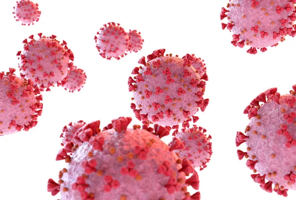 在与白色背景隔离的微观层面上对头孢病毒进行三维渲染 Covid 19疾病的显微镜特写 2019 Ncov在体细胞中扩散 — 图库照片