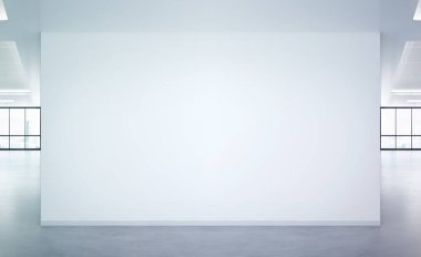 3d render geçen büyük pencereler ve güneş ile parlak ofis mockup boş duvar