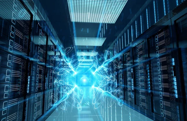 Anslutningsnätverk Mörka Servrar Datacenter Lagringssystem Rendering — Stockfoto