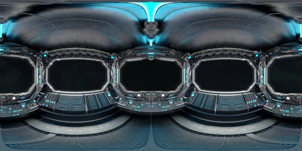 Υψηλή Ανάλυση Hdri Πανοραμική Θέα Σκούρο Μπλε Διαστημόπλοιο Εσωτερικό 360 — Φωτογραφία Αρχείου