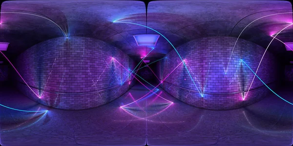 Interior Subterráneo Futurista Hdri Con Brillantes Tubos Luz Neón Azules — Foto de Stock