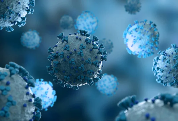 Plano Microscópico Doença Covid Doença Coronavírus Azul Que Espalha Célula — Fotografia de Stock