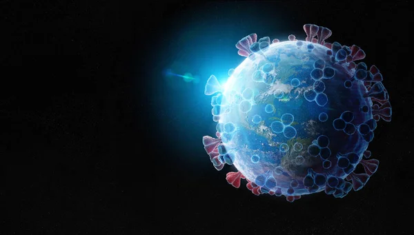 Planeten Jorden Formad Som Coronavirus Blå Wireframe Stil Covid Pandemin — Stockfoto