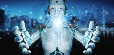 Dijital x-ray insan vücut taraması projeksiyonu 3D kullanarak bulanık arkaplan üzerindeki robot