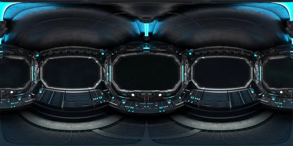 Alta Resolução Hdri Vista Panorâmica Interior Nave Espacial Azul Escuro — Fotografia de Stock