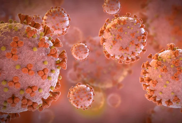 Renderização Coronavírus Nível Microscópico Microscópio Close Doença Covid 2019 Ncov — Fotografia de Stock