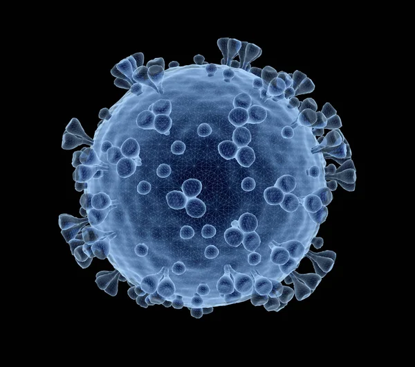 Representación Del Coronavirus Nivel Microscópico Aislado Sobre Fondo Negro Microscopio — Foto de Stock