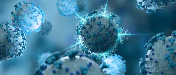 Primer Plano Microscópico Enfermedad Covid Enfermedad Por Coronavirus Azul Que —  Fotos de Stock