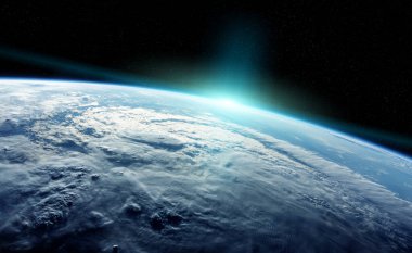 Mavi Gezegen Dünya 'nın görüntüsü, NASA tarafından desteklenen bu görüntünün 3 boyutlu görüntülemesi sırasında atmosfere yakınlaşır.