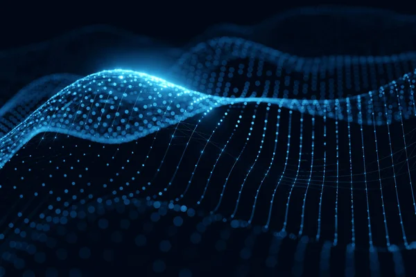 Bewegliches Neonblaues Drahtmuster Das Eine Digitale Netzwerkverbindung Auf Dunklem Hintergrund — Stockfoto