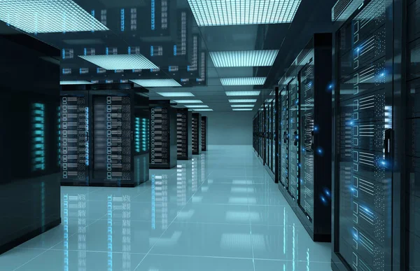 Sala Data Center Server Bui Con Computer Sistemi Archiviazione Rendering — Foto Stock