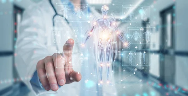 Radiologist Blurred Background Using Digital Ray Human Body Holographic Scan — Stock Photo, Image