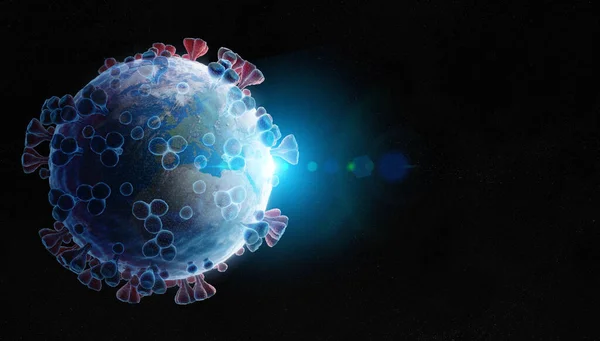 Planeten Jorden Formad Som Coronavirus Blå Wireframe Stil Covid Pandemin Stockbild