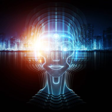 Robot cyborg yapay zeka öğrenme konsepti 3 boyutlu görüntüleme