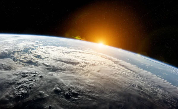 Vue Planète Bleue Terre Gros Plan Avec Atmosphère Lors Lever — Photo