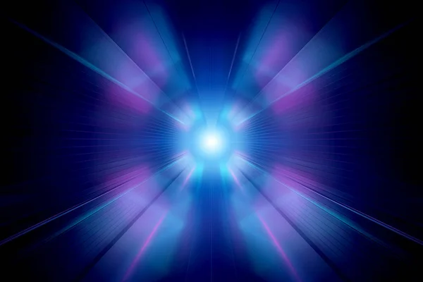青とピンクのネオントンネル背景における抽象的なズーム効果3Dレンダリング — ストック写真