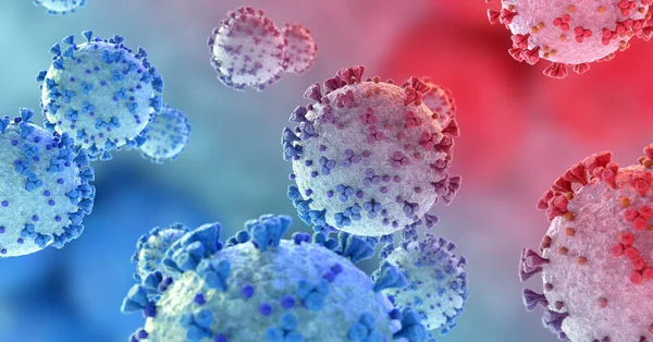 Microscopic Close Covid Disease Blue Red Coronavirus Illness Spreading Body — Stock Photo, Image