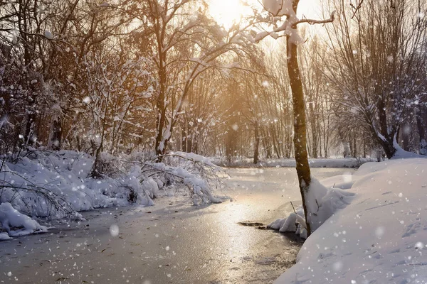 Schöne Winterlandschaft mit dem Fluss — Stockfoto