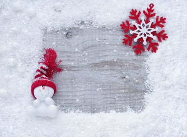 Kar kardan adam senin metin için yer ahşap zemin üzerine ile çerçeve