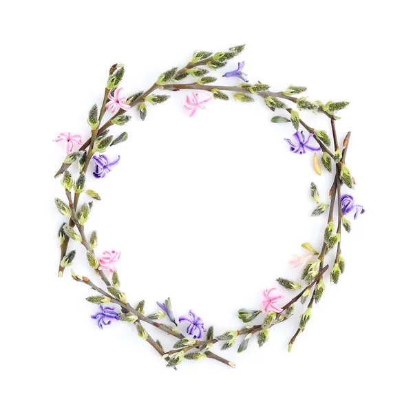 Fitta-pilgrenar med blommor hyacinth cirkel ram — Stockfoto