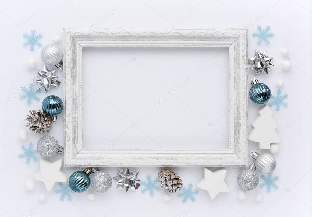 Christmas composition. Photo frame, christmas decoration