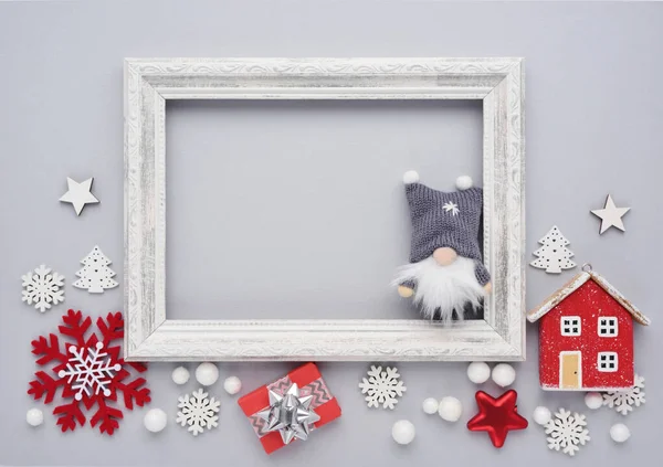 Karácsonyi kompozíció. Fotókeret, karácsonyi dekorációk — Stock Fotó
