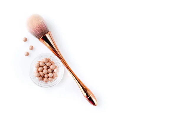 Cosmetic Powder Balls Makeup Brush Isolated White Background Empty Space — Stock Photo, Image